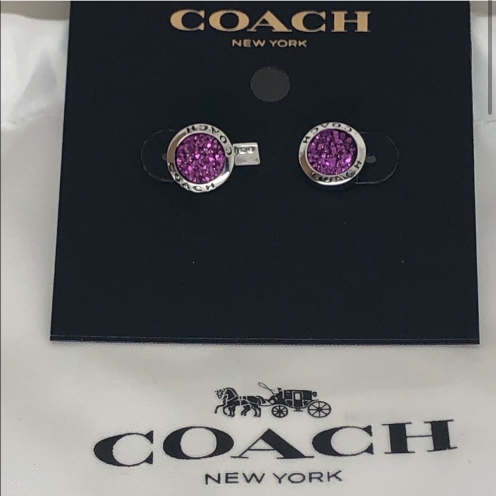 COACH💎DRIZZY SPARKLE GLITTER PINK STUD EARRINGS - Picture 2 of 4